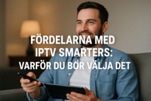 Omslag för techmagasin med 'IPTV Smarters', visar streaming på smart TV och mobil.