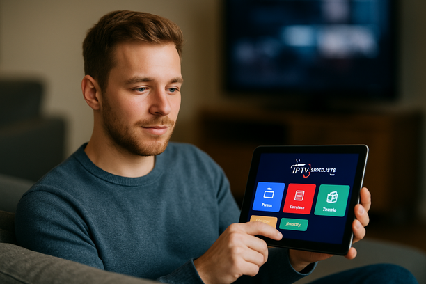 En modern täckbild för 'IPTV Smarters Pro' som visar funktioner och tilltalande design.