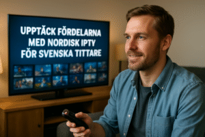 En bild som föreställer Nordisk IPTV med vackra nordiska landskap och modern IPTV-design.
