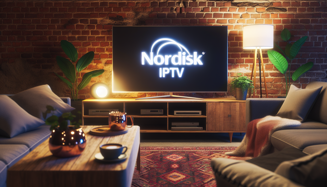 Cover for 'Nordic IPTV' showcasing Nordic culture, landscapes, tech, and a serene, modern aesthetic.