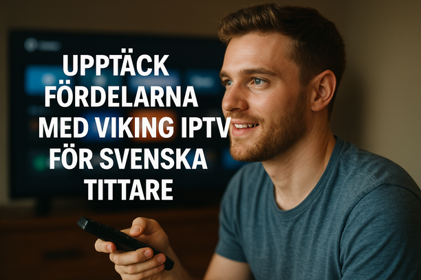 En vikingaskepp seglar med modern teknik, visar IPTV-innehåll i en dramatisk fjordscen.